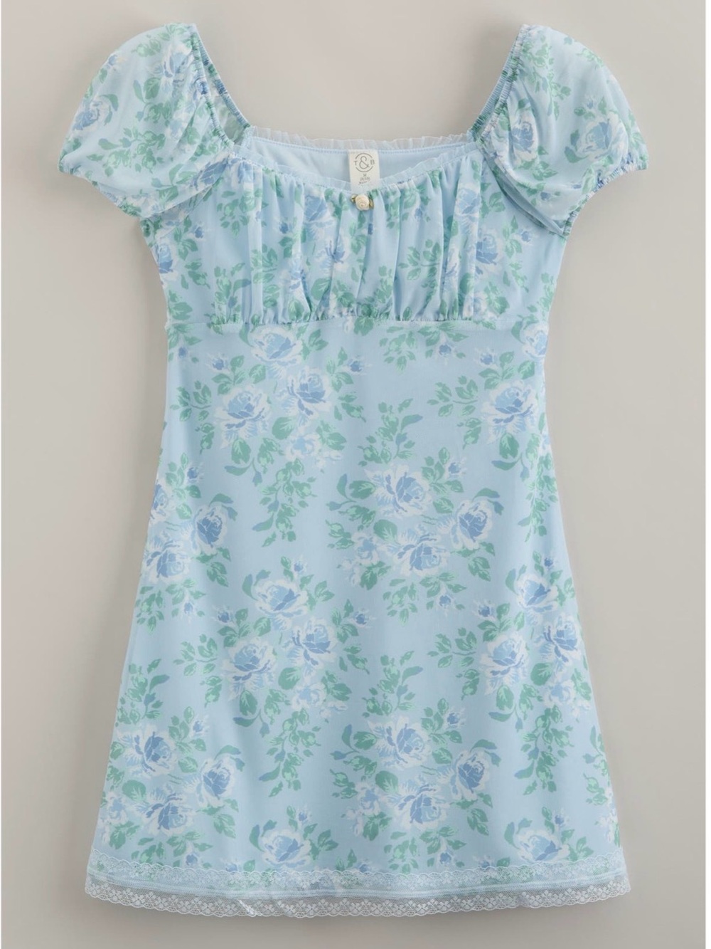 Treasure & Bond Light Blue Floral Puff-Sleeve Camisole Dress